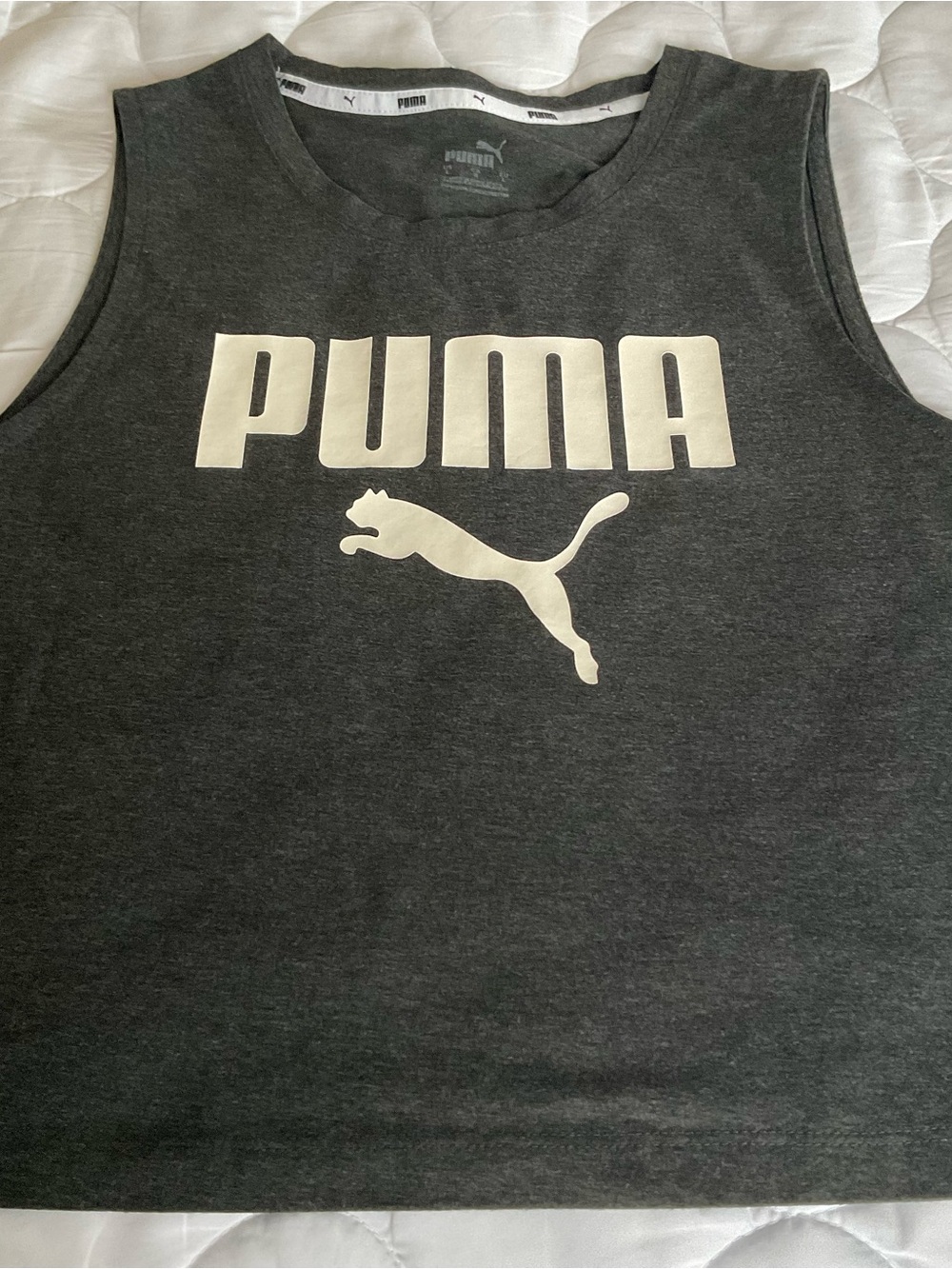 Puma dark gray sleeveless Tank Top with White Logo - Picture 4 of 8